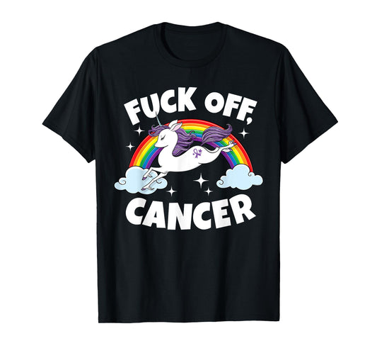 Fuck Off Cancer Funny Quote with Unicorn Rainbow T-Shirt