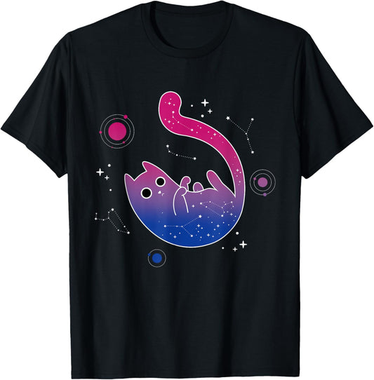 Bisexual Cat Galaxy Space LGBT Bi Pride Month Flag, Gay LGBT T-Shirt