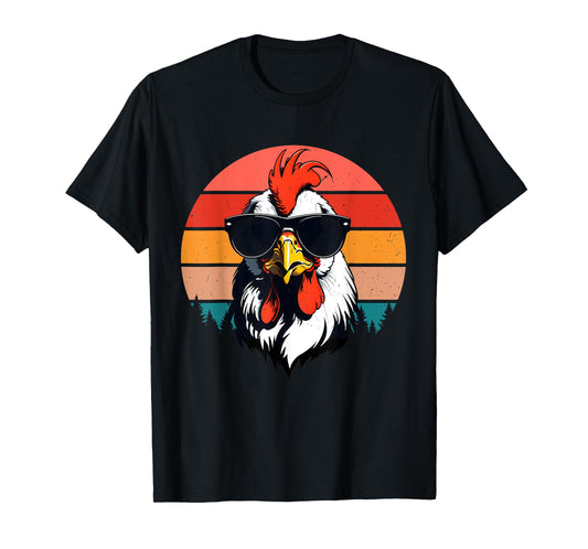 Funny Cool Sunset Retro 70s 80s 90s Chicken in Sunglasses T-Shirt