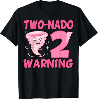 Kids Two-nado Warning 2nd Birthday Pink Tornado Birthday T-Shirt