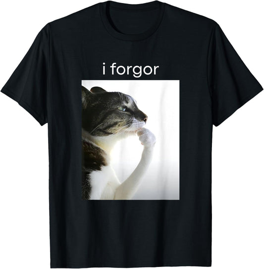 funny silly cat meme i forgor cringe brainrot meme T-Shirt