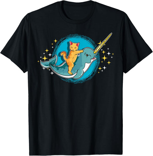 Cat Riding Narwhal Shirt Cat T Shirt Narwhal Shirt Narwhal T-Shirt