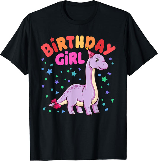 Cute Brachiosaurus dinosaur birthday girl party T-Shirt