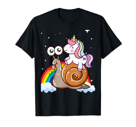 Unicorn Riding Snail Boys Girls Men Women Kids Teen Rainbow T-Shirt