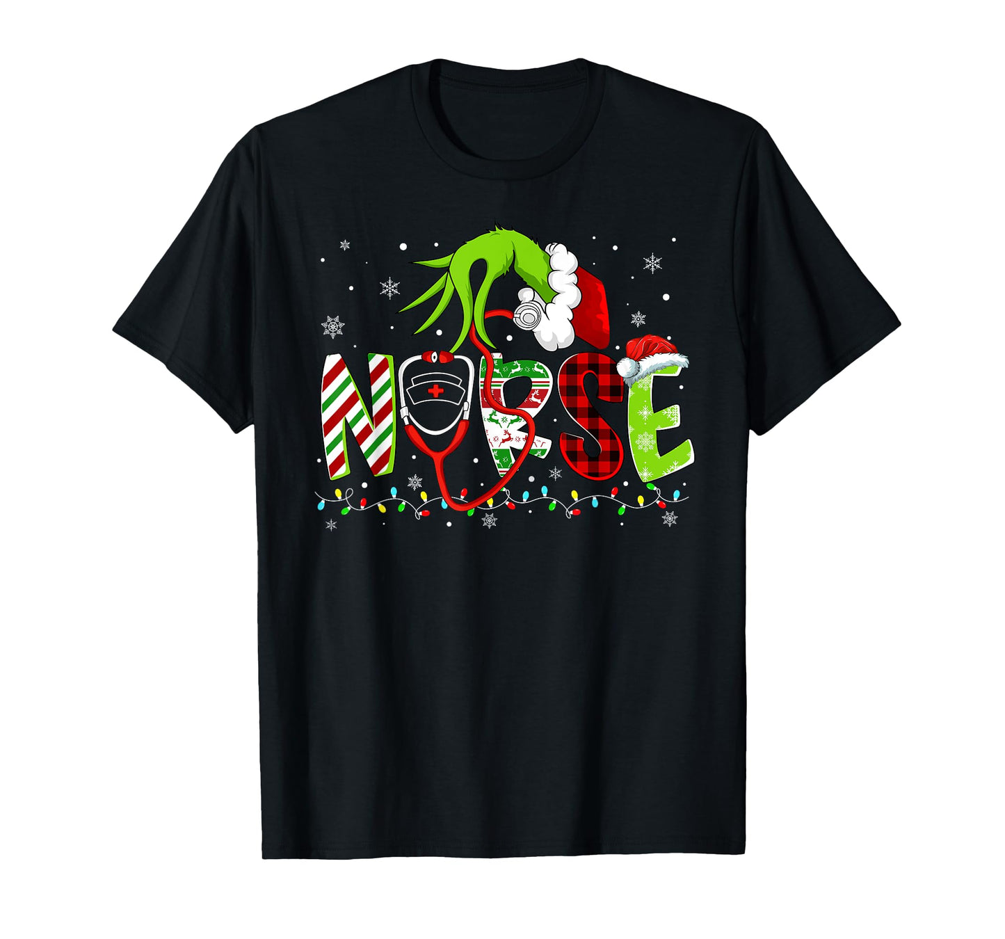 Nurse Funny Merry Christmas Stethoscope Lights Xmas Pajamas T-Shirt