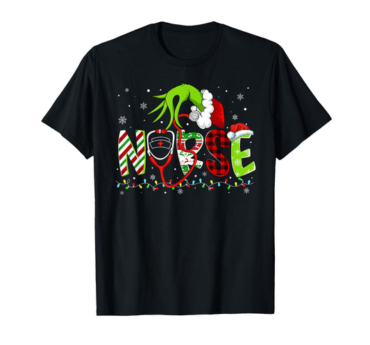 Nurse Funny Merry Christmas Stethoscope Lights Xmas Pajamas T-Shirt