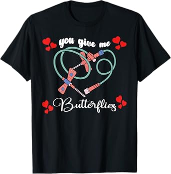 You Give Me Butterflies Phlebotomist PBT Valentine Day Unisex-Adults Black Small Modern Lightweight Classic Fit T-Shirt