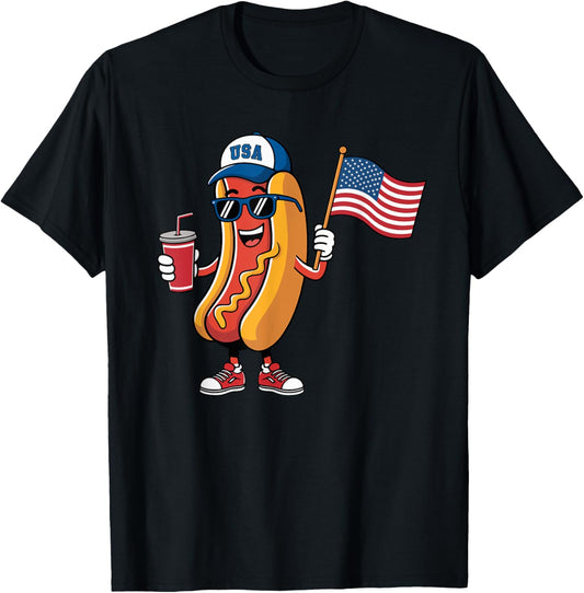 4th of July Hotdog Patriotic USA Flag Fourth of July Hotdog T-Shirt