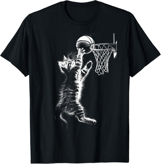 Cute Basketball Cat Funny Cat Playing Basketball T-Shirt