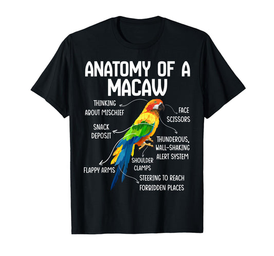Anatomy of a Macaw Macaw Blue Yellow Hybrid Macaw Bird T-Shirt