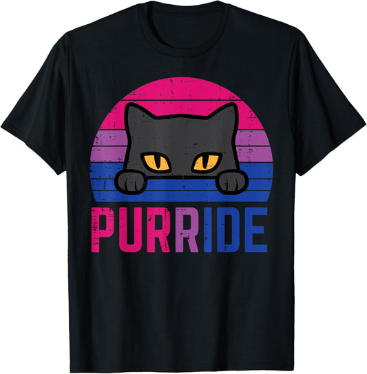 Bisexual Cat Purride Retro Bi Pride Flag LGBTQ Women Girls T-Shirt