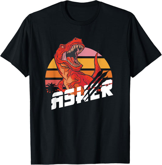 ASHER - Cute Boys Name with cool T-REX T-Shirt
