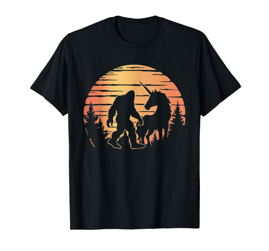 Bigfoot And Unicorn For Men Women And Kids! Retro Sasquatch T-Shirt