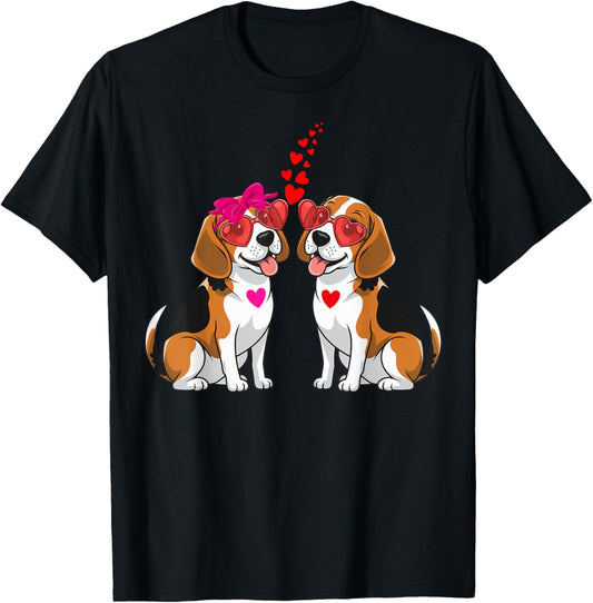 Beagle Dog Valentine's Day Matching Couple Love Man Woman T-Shirt