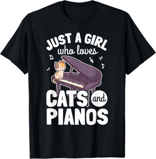 Funny Piano Girl Player Pianist Woman Musician I Cat T-Shirt