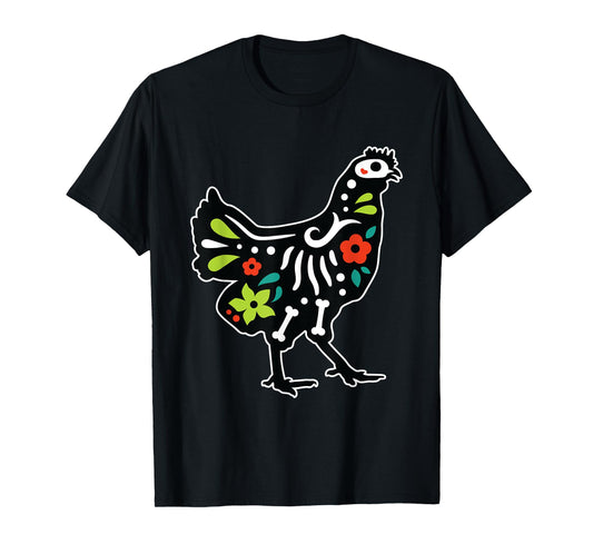 Chicken Sugar Skull Dia De Los Muertos Mexican Day Of Dead T-Shirt