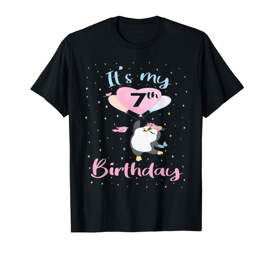 It's My 7th Birthday Penguin Girl 7 Years Old B-day T-Shirt