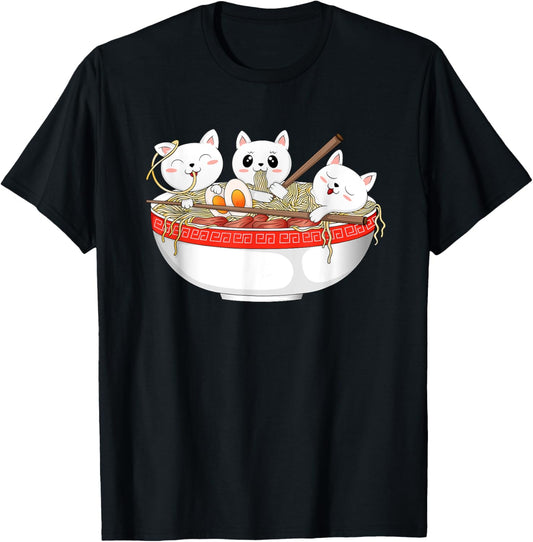Cute Kawaii Cats Ramen Noodles Anime Japanese Cat T-Shirt