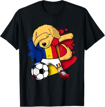 Dabbing Golden Retriever Romania Soccer Fans Jersey Football T-Shirt