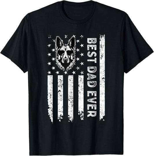 Best German Shepherd Dog Dad Ever Fathers Day USA Flag T-Shirt