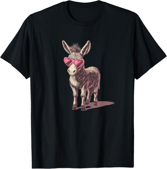 Funny Heart Sunglasses and Lovely Donkey Costume T-Shirt