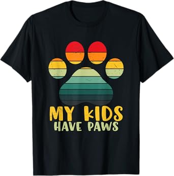 My Kids Have Paws Cute Retro Vintage Sunset Paw Print Design T-Shirt