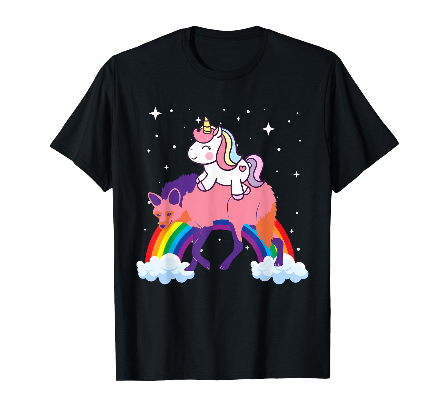 Unicorn Riding Wolf Boys Girls Men Women Kids Teens Rainbow T-Shirt