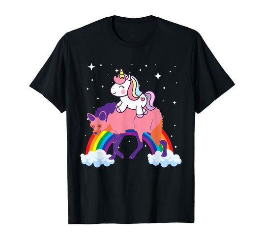 Unicorn Riding Wolf Boys Girls Men Women Kids Teens Rainbow T-Shirt