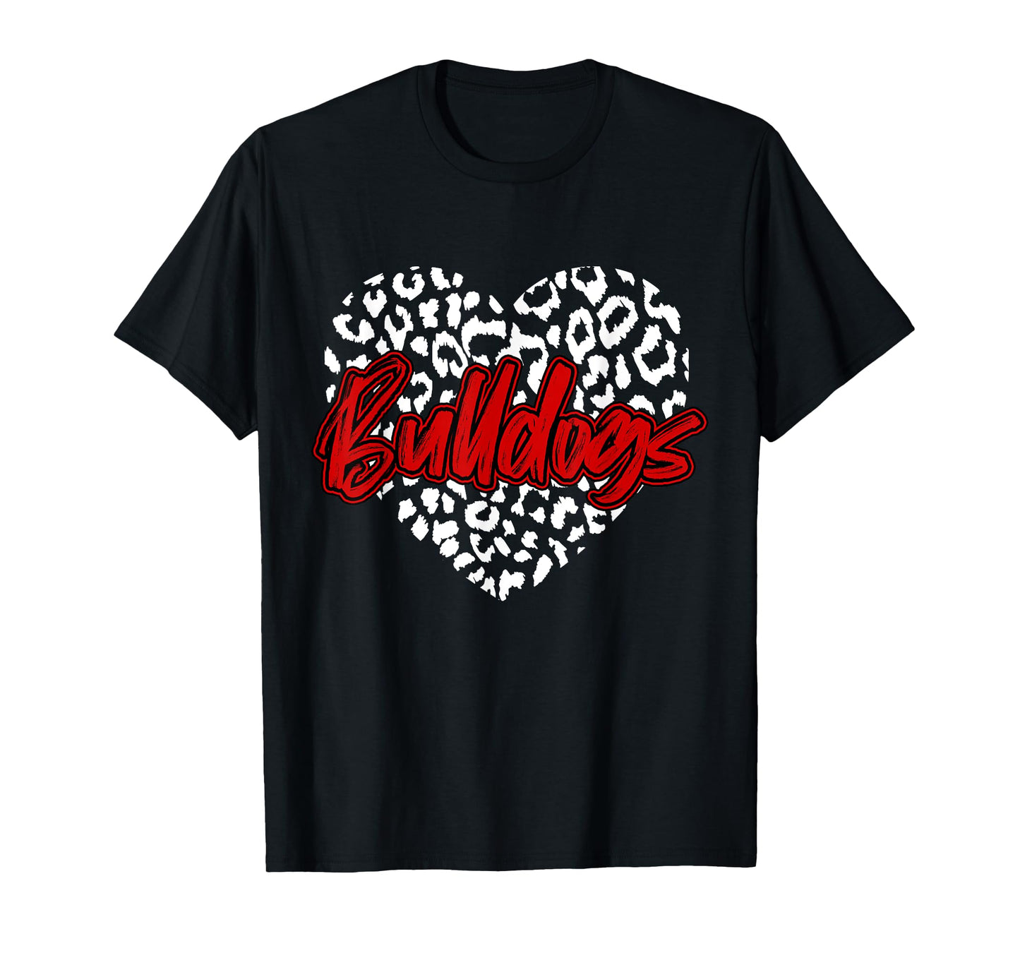 Bulldogs Red Cheetah Leopard Heart School Sports Team Spirit T-Shirt