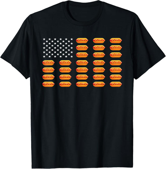 Hot Dog American Flag July 4th Patriotic USA Summer BBQ T-Shirt