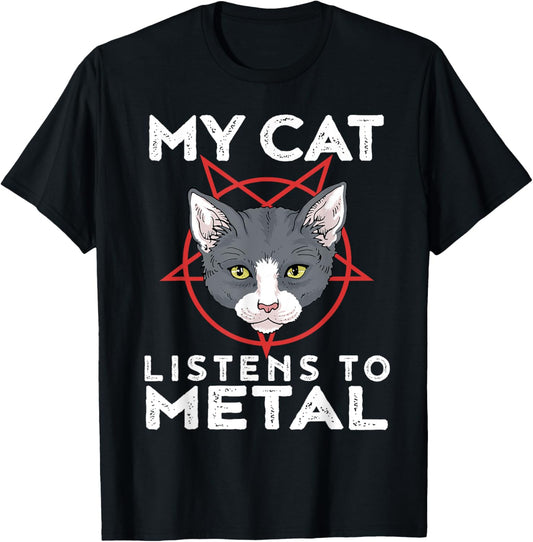 My Cat Listens To Metal Tshirt Funny Metal Cat Shirt T-Shirt