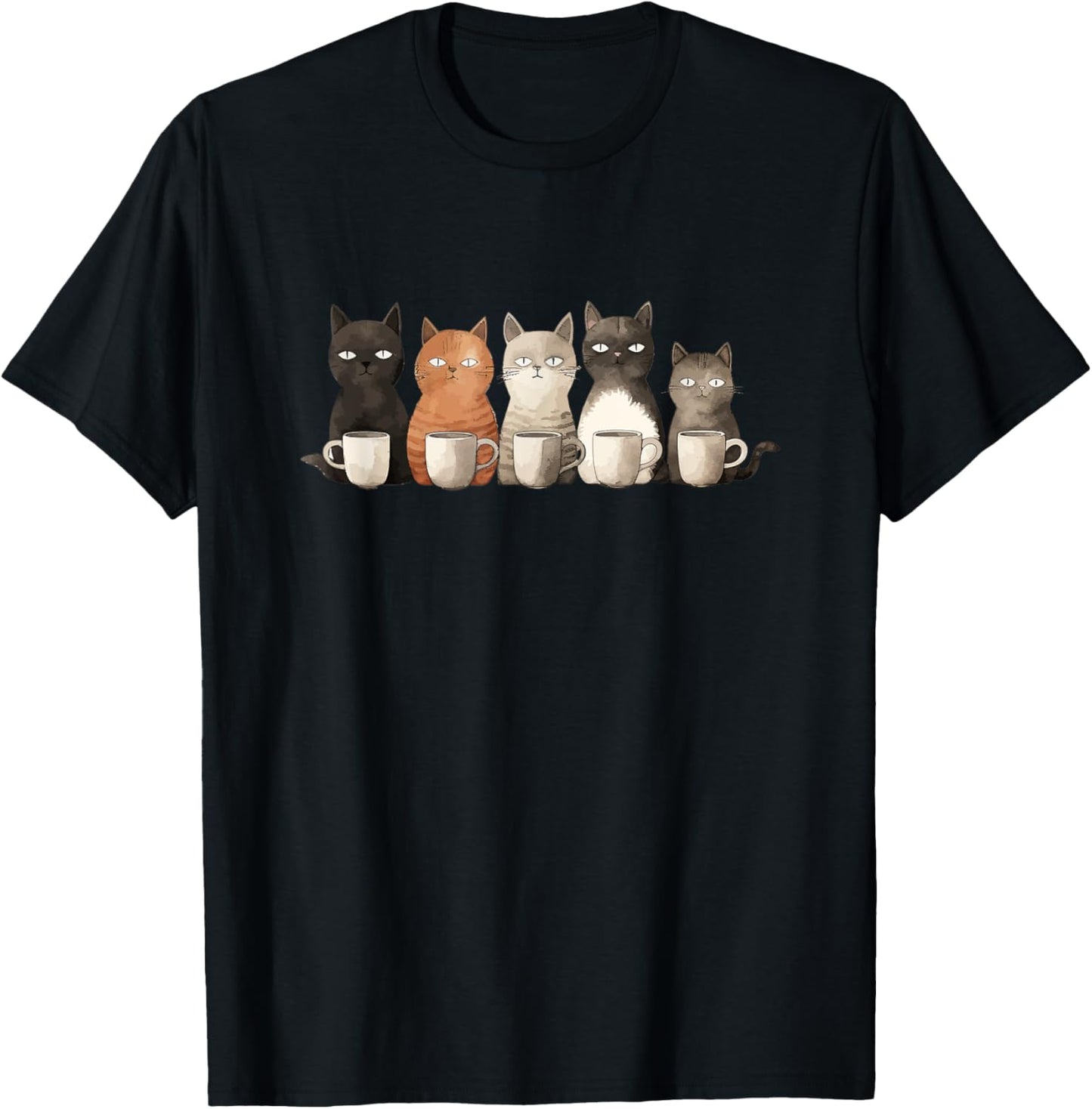 Funny Cats with Coffee, Cats in a Line with Coffee or Tea T-Shirt
