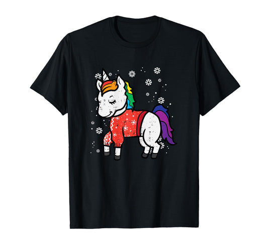 Unicorn Ugly Christmas Sweater Xmas Toddler Girls Kids Women T-Shirt