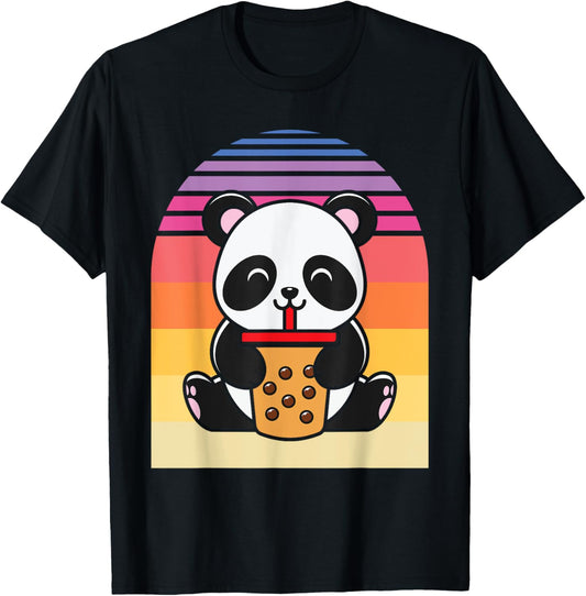 Retro Bubble Tea Boba Drink - Cute Kawaii Panda Bear T-Shirt