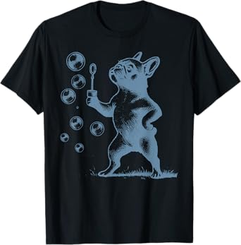 Vintage Dog French Bulldog Blowing Bubble Dog Mom Dad Owner T-Shirt