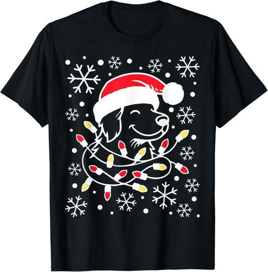 Cute Santa Puppy Dog with Santa Hat Lover Christmas Lights T-Shirt