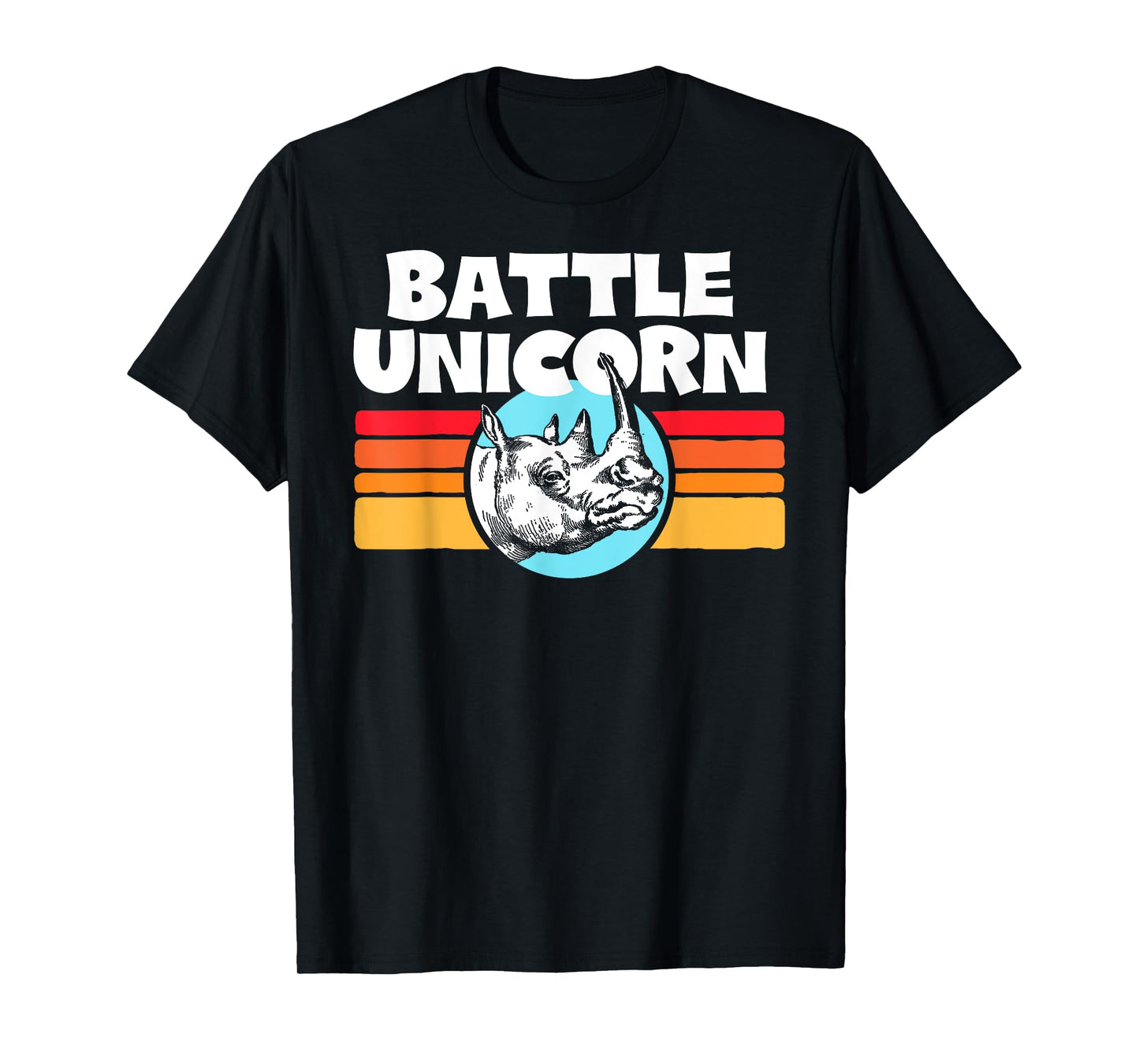 Battle Unicorn! Funny Retro 80s Rainbow Rhino Rhinoceros T-Shirt