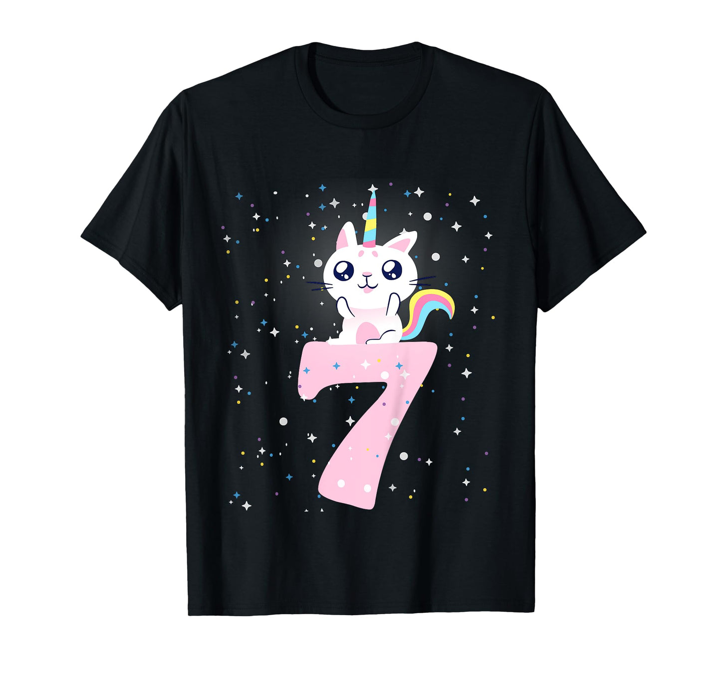 Kids 7th birthday girl outfit unicorn cat T-Shirt