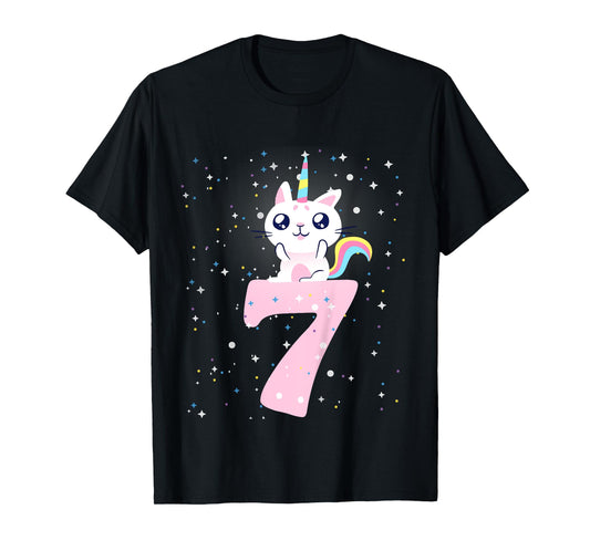 Kids 7th birthday girl outfit unicorn cat T-Shirt