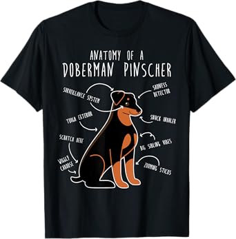 Doberman Pinscher Dog Anatomy Floppy Ears Funny Cute Pet Mom T-Shirt