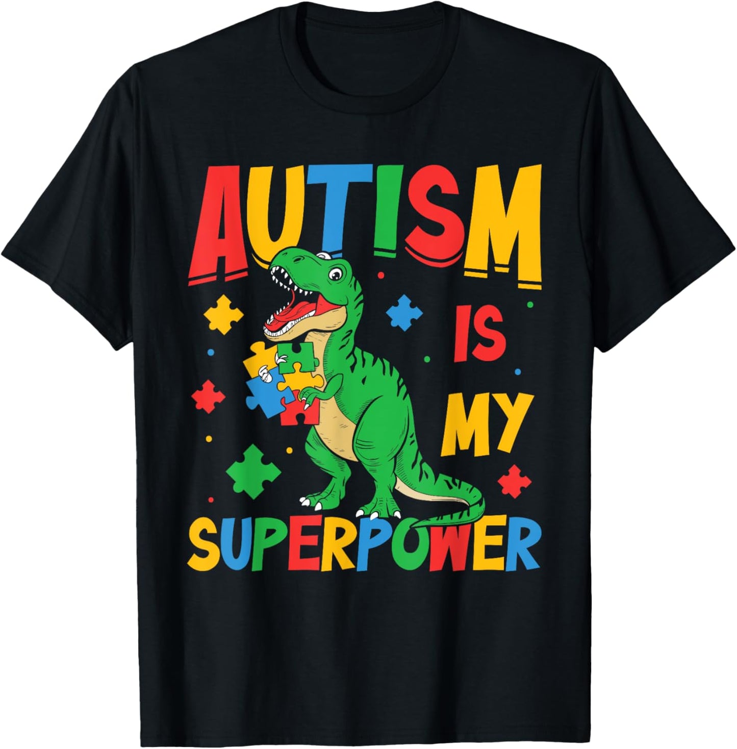 Autism Awareness Autistic Kids T-Rex Dinosaur Superpower Boy T-Shirt