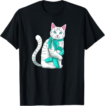 Tourette’s Awareness Cute Cat Teal Ribbon Support T-Shirt