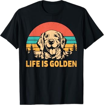Golden Retriever Dog Retro Vintage Life Is Golden T-Shirt for Men Women Girls Kids