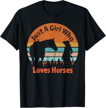 Just A Girl Who Loves Her Horse Retro Sunset Silhouette Gift T-Shirt