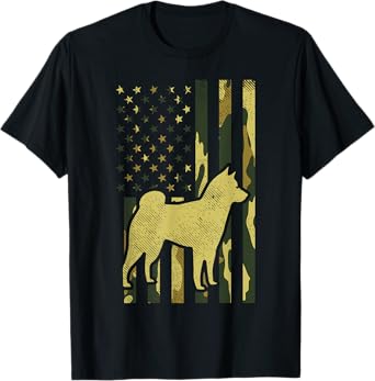 Camo US Flag Shiba Inu Akita Pet Japanese Dog Patriotic Gift T-Shirt