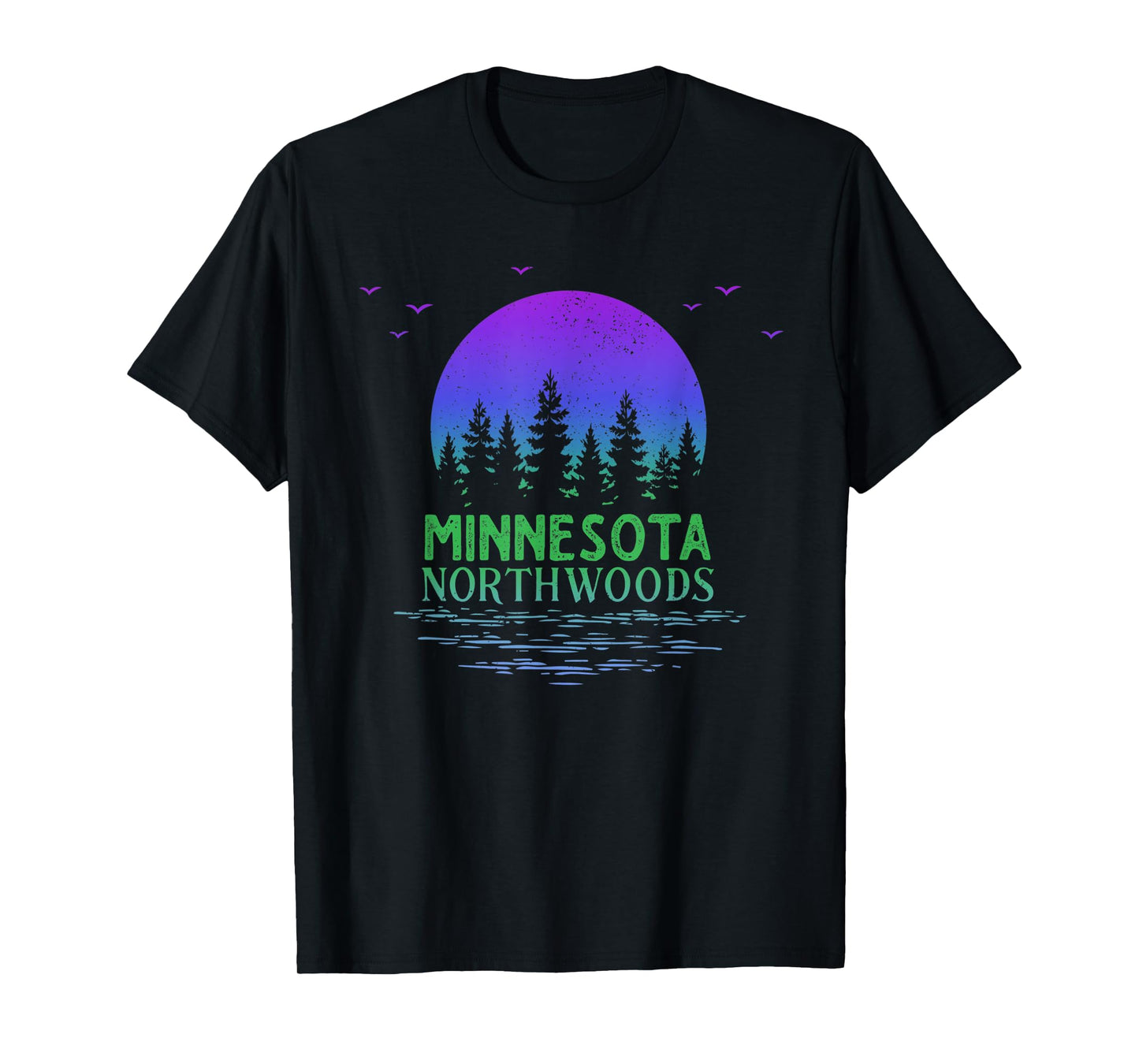 Minnesota Northwoods Moon Trees Lake Gradient Souvenir T-Shirt