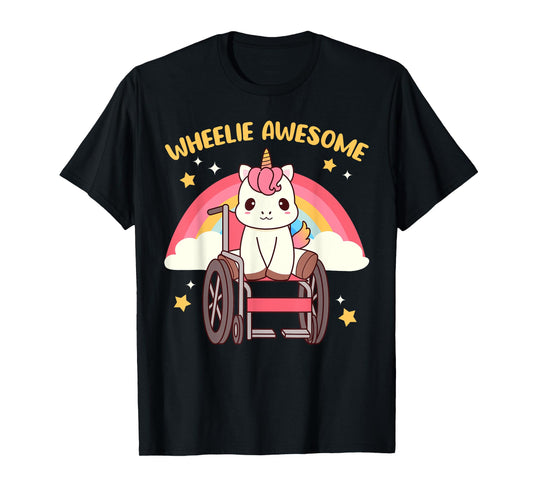 Handicap Wheelchair Designs For Girls And Women - Cute Kawaii Unicorn In A Wheelchair - Handicap Awareness Unicorn T-Shirt - Women's Black Short Sleeve T-Shirt - Small