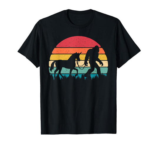 Vintage Retro Sunset Bigfoot - Sasquatch - Unicorn Believer T-Shirt