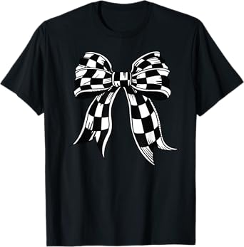 Checkered Bow Tie Flag Automobile Motor Race Car Racing team T-Shirt