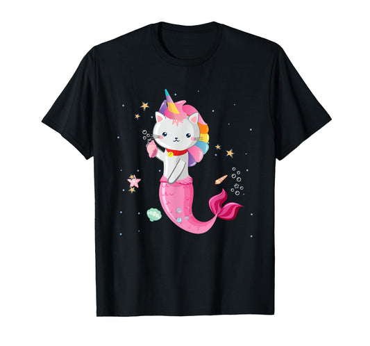 Cat Mermaid Unicorn Girl Kids T-Shirt
